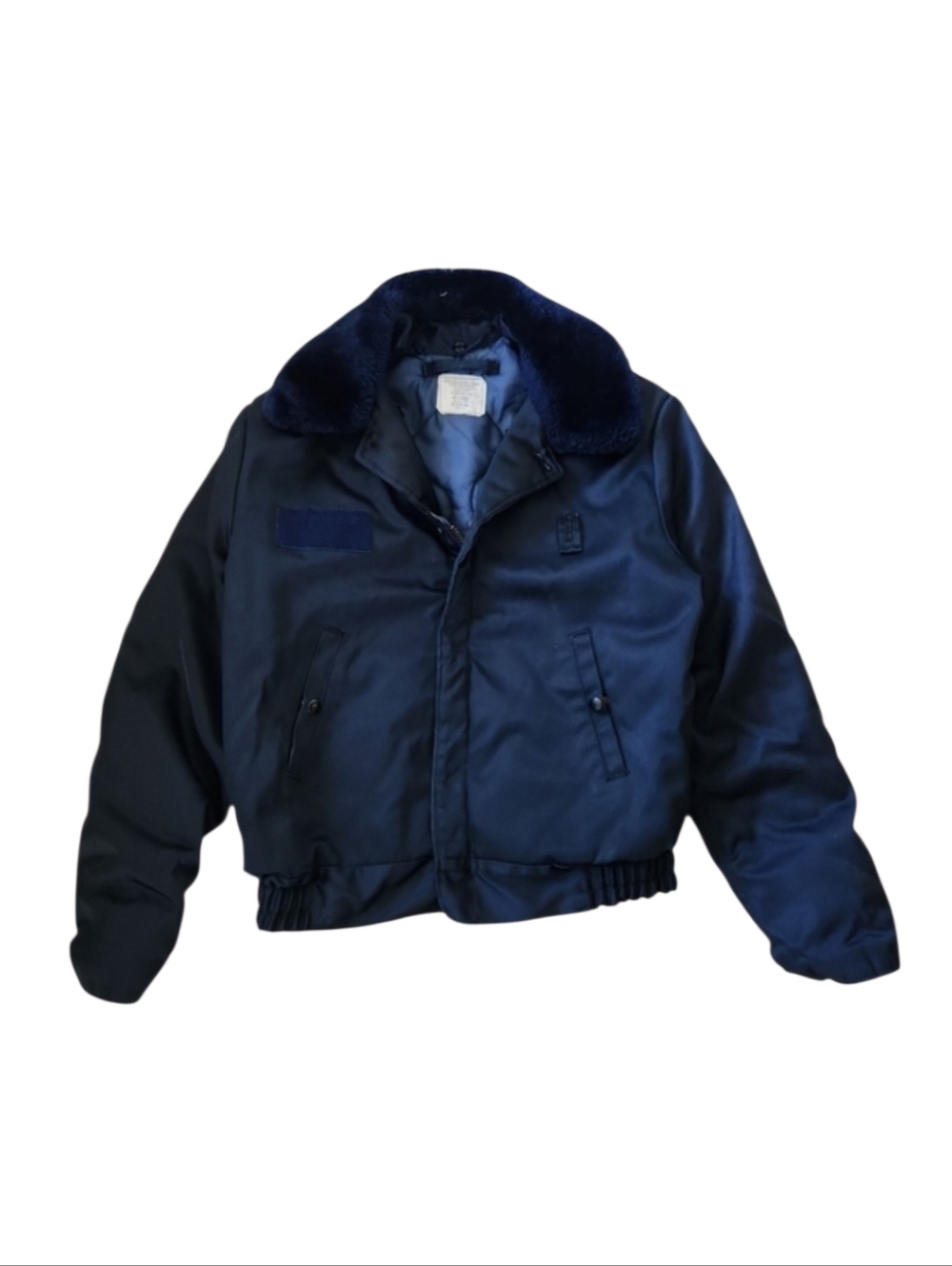 Vintage Avirex Navy Bomber Jacket Security Fur‎ Collar Size Men's 42 Long